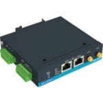 Ansicht des ICR-2437 450 MHz LTE Mobilfunkrouter von Advantech mit DIN-Schienen Montagehalterung von oben