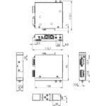 Zeichnung des ICR-2437 450 MHz LTE Mobilfunkrouter von Advantech mit DIN-Schienen Montagehalterung