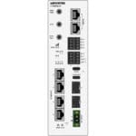 Frontansicht der Illustration des Merlin-4609-F2G-T4-S2-DI6-DO2-LV-PFN IEC 61850-3 450 MHz Routers von Westermo