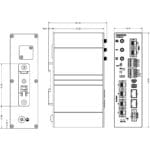 Zeichnung des Merlin-4609-F2G-T4-S2-DI6-DO2-LV-PFN IEC 61850-3 450 MHz Routers von Westermo